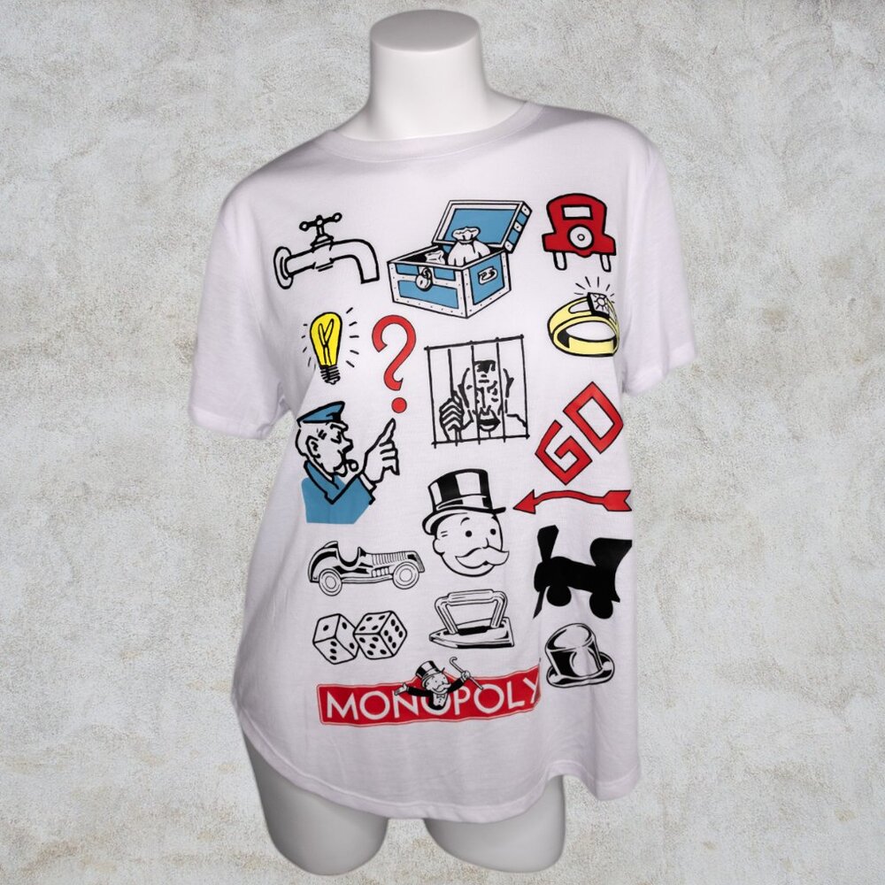 Monopoly Lightweight Semi Sheer White Game Piece Graphic Tee